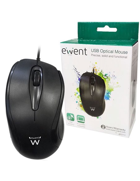 MOUSE OTTICO USB CON FILO, SENSORE OTTICO DA 1000 DPI, 3 TASTI E ROTELLINA PER LO SCROLL LUNGHEZZA CAVO 1.45 MT NERO EW3152 EWEN