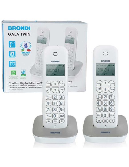 CORDLESS GALA TWIN COPPIA CON DISPLAY, ECO DECT E LISTA ULTIME 10 CHIAMATE COLORE BIANCO E GRIGIO BRONDI BLISTER