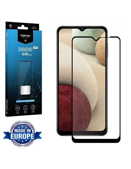 PELLICOLA per SAMSUNG GALAXY A12 (A125F), M12 (M127) - VETRO TEMPERATO FULL FACE 9H - FULL GLUE CORNICE NERA MYSCREEN DIAMOND LI