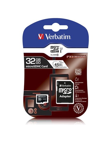 MEMORY CARD 44083 MICRO SDHC 32 GB + ADATTATORE SD UHS-1 CLASSE 10 FINO A 45MB/s IN LETTURA VERBATIM BLISTER
