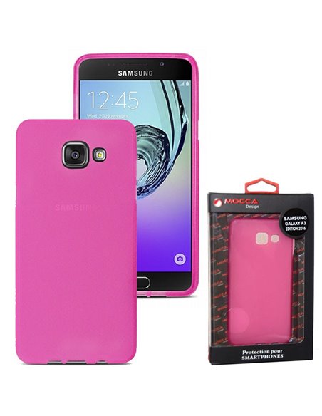 CUSTODIA GEL TPU SILICONE per SAMSUNG SM-A310 GALAXY A3 (2016) COLORE ROSA TRASPARENTE ALTA QUALITA' MOCCA BLISTER