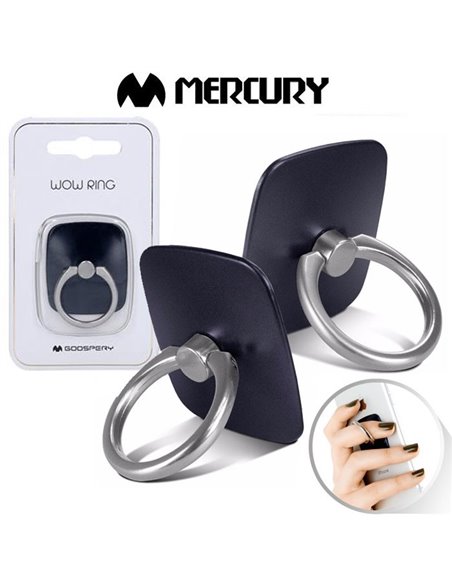 SUPPORTO AD ANELLO UNIVERSALE PER SMARTPHONE CON FISSAGGIO ADESIVO E FUNZIONE STAND NERO WOW RING MERCURY