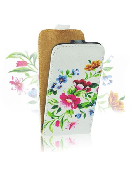 CUSTODIA FLIP VERTICALE SLIM PELLE per SONY XPERIA Z1 COMPACT, XPERIA Z1 MINI, D5503 FANTASIA FIORI COLORATI