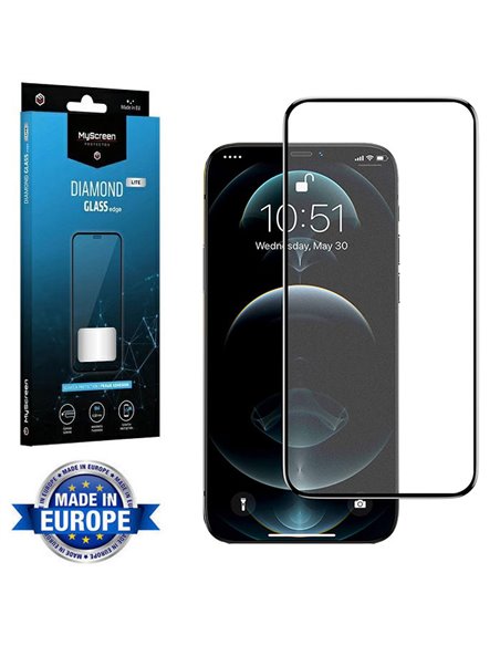 PELLICOLA per APPLE IPHONE 12 PRO MAX (6.7')- VETRO TEMPERATO FULL FACE 9H - FULL GLUE CORNICE NERA MYSCREEN DIAMOND LITE