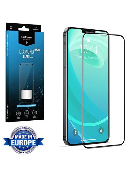 PELLICOLA per APPLE IPHONE 12, IPHONE 12 PRO (6.1')- VETRO TEMPERATO FULL FACE 9H - FULL GLUE CORNICE NERA MYSCREEN DIAMOND LITE