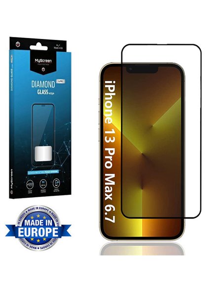 PELLICOLA per APPLE IPHONE 13 PRO MAX (6.7') - VETRO TEMPERATO FULL FACE 9H - FULL GLUE CON CORNICE NERA MYSCREEN DIAMOND LITE