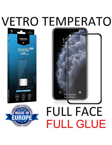 PELLICOLA per APPLE IPHONE XS MAX, IPHONE 11 PRO MAX-VETRO TEMPERATO FULL FACE 9H-FULL GLUE CORNICE NERA MYSCREEN DIAMOND LITE