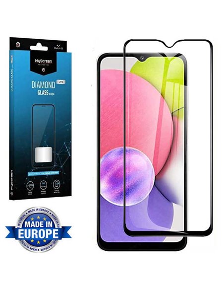 PELLICOLA per SAMSUNG GALAXY A03s (SM-A037F) - VETRO TEMPERATO FULL FACE 9H - FULL GLUE CORNICE NERA MYSCREEN DIAMOND LITE