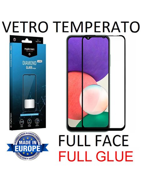 PELLICOLA per SAMSUNG GALAXY A22 5G (A226B)-VETRO TEMPERATO FULL FACE 9H-FULL GLUE CORNICE NERA DIAMOND LITE - ATTENZIONE..