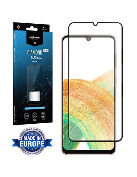 PELLICOLA per SAMSUNG GALAXY A33 5G (SM-A336) VETRO TEMPERATO FULL FACE 9H - FULL GLUE CORNICE NERA MYSCREEN DIAMOND LITE