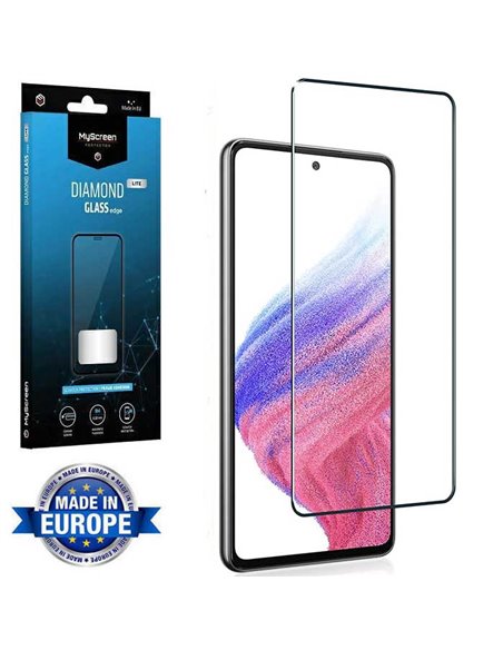 PELLICOLA per SAMSUNG GALAXY A53 5G (SM-A536U) - VETRO TEMPERATO FULL FACE 9H - FULL GLUE CORNICE NERA MYSCREEN DIAMOND LITE