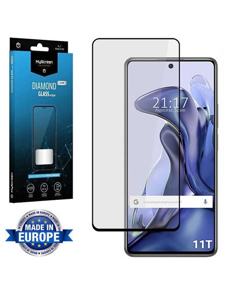 PELLICOLA per XIAOMI 11T (5G), 11T PRO (5G) - VETRO TEMPERATO FULL FACE 9H 0,33mm - FULL GLUE CORNICE NERA MYSCREEN DIAMOND LITE
