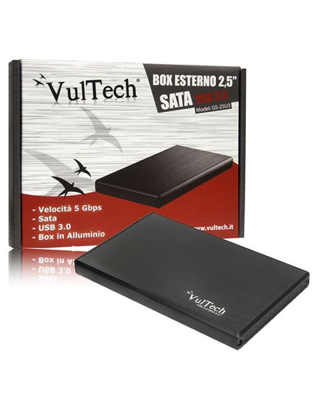 BOX ESTERNO 2.5' HDD SATA USB 3.0 PER HARD DISK CON VELOCITA' DI TRASFERIMENTO FINO A 5Gbps COLORE NERO GS-25U3 VULTECH