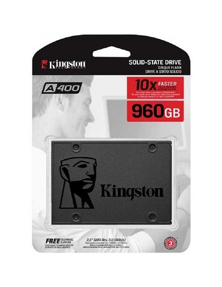 DRIVE A STATO SOLIDO SSD A400 960GB 2,5' CON VELOCITA' DI TRASFERIMENTO FINO A 500MB/s IN LETTURA COLORE NERO KINGSTON BLISTER