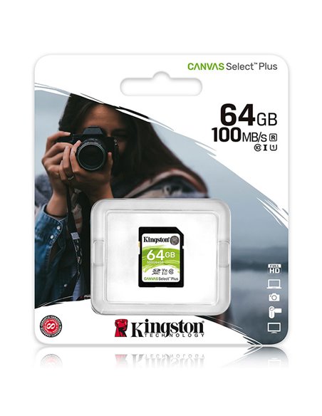 MEMORY CARD SECUR DIGITAL SD 64GB CLASSE 10 UHS-1 V10 CON VELOCITA' 100MB/s IN LETTURA SDS2/64GB KINGSTON BLISTER
