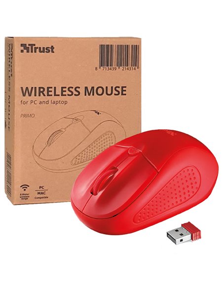 MOUSE OTTICO WIRELESS 2.4GHz USB CON RISOLUZIONE COMMUTABILE 1000/1600 DPI E RAGGIO DI AZIONE 6 METRI ROSSO 21431 TRUST