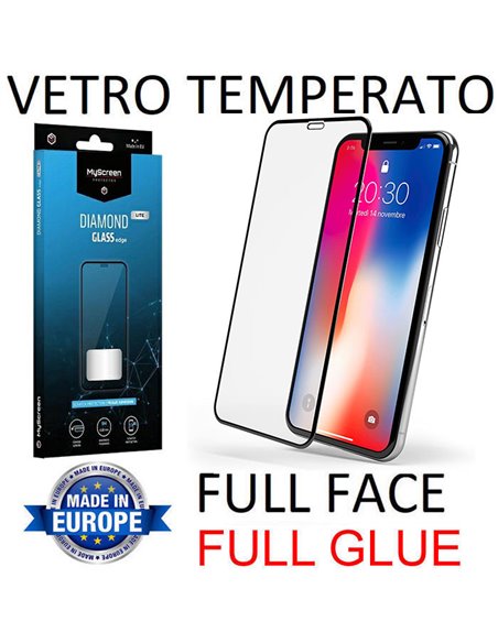 PELLICOLA per APPLE IPHONE X, XS, 11 PRO (5.8') - VETRO TEMPERATO FULL FACE 9H 0,33mm - FULL GLUE CORNICE NERA MYSCREEN DIAMOND 