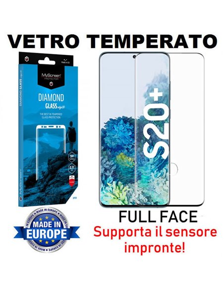 PELLICOLA per SAMSUNG GALAXY S20 PLUS (G985) VETRO TEMPERATO FULL FACE 3D 9H, SUPPORTO SENSORE IMPRONTE CORNICE NERA MYSCREEN