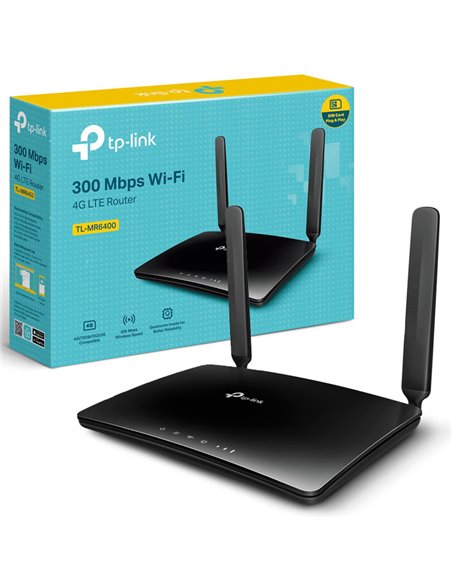 ROUTER 4G LTE WIRELESS N 300Mbps TL-MR6400 CON VELOCITA' DI DOWNLOAD FINO A 150MBps E SLOT PER SIM CARD NERO TP-LINK BLISTER