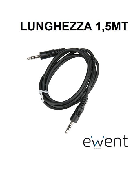 CAVO AUDIO STEREO JACK 3,5mm MASCHIO/MASCHIO - LUNGHEZZA CAVO 1,5MT COLORE NERO EW-220101-015-N-P EWENT