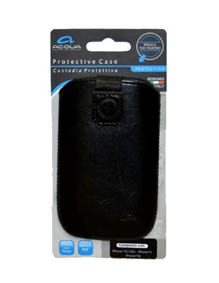 CUSTODIA SACCHETTO IN PELLE per APPLE IPHONE 3G, 3GS, 4, 4S COLORE NERO SERIE ELEGANCE MARCHIO ACQUA