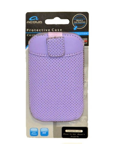 CUSTODIA SACCHETTO IN PELLE per APPLE IPHONE 3G, 3GS, 4, 4S COLORE VIOLA SERIE WEMBLEY MARCHIO ACQUA