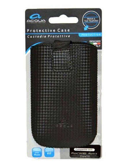 CUSTODIA SACCHETTO IN PELLE per APPLE IPHONE 3G, 3GS, 4, 4S COLORE NERO SERIE CARBON MARCHIO ACQUA