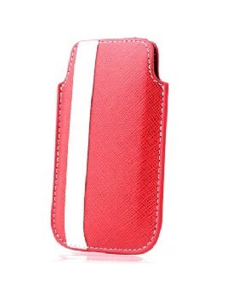 CUSTODIA IN PELLE A SACCHETTO IPHONE 4, 4S STRISCIA BIANCA COLORE ROSSO