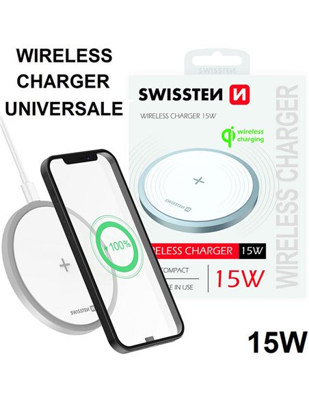 TRAVEL CASA WIRELESS 15W 22055505 SWISSTEN COMPATIBILE CON TUTTI I DISPOSITIVI DOTATI DI TECNOLOGIA QI COLORE BIANCO BLISTER