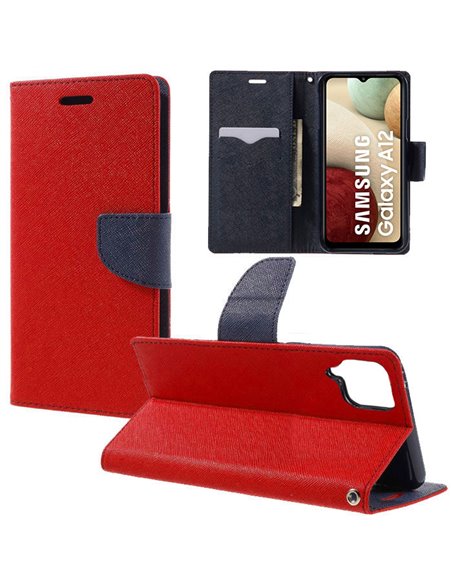 CUSTODIA per SAMSUNG GALAXY A12 (SM-A125F), M12 (SM-M127F) - FLIP ORIZZONTALE CON STAND, INTERNO IN TPU SILICONE E PORTA CARTE R