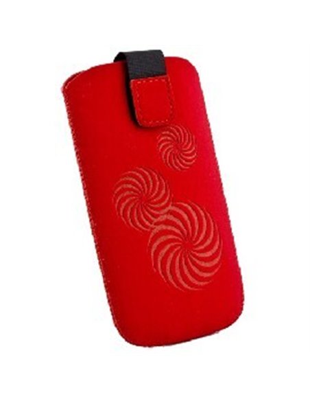 CUSTODIA A SACCHETTO IN TESSUTO per APPLE IPHONE 4, 4s E MODELLI SIMILARI FANTASIA SPIRALE COLORE ROSSO