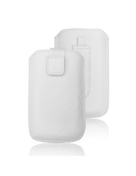 CUSTODIA A SACCHETTO IN TESSUTO per SAMSUNG I9300 GALAXY S3, I9500 GALAXY S4 FANTASIA CERCHI COLORE BIANCO