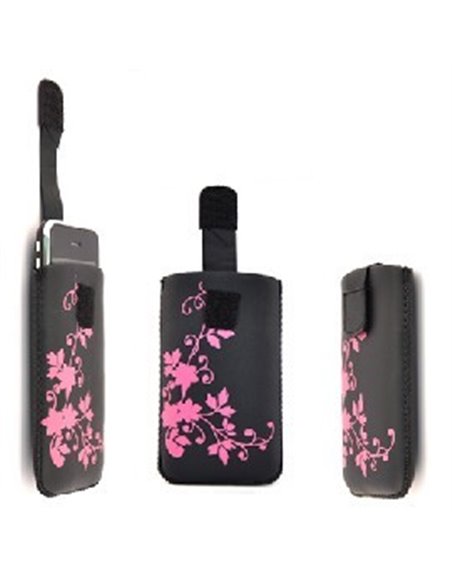 CUSTODIA A SACCHETTO IN TESSUTO MORBIDO per APPLE IPHONE 3G, 3GS, 4, 4S E MODELLI SIMILARI COLORE NERO CON DISEGNO FIORI