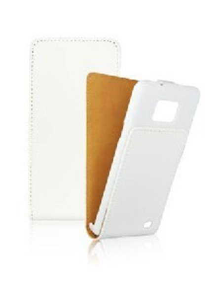 CUSTODIA VERTICALE FLIP SLIM PELLE + PVC SAMSUNG I9100 GALAXY S II, I9105 GALAXY S II PLUS COLORE BIANCO