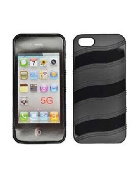 CUSTODIA per APPLE IPHONE SE, IPHONE 5S, IPHONE 5 IN GEL TPU SILICONE DOUBLE WAVE STYLE COLORE NERO