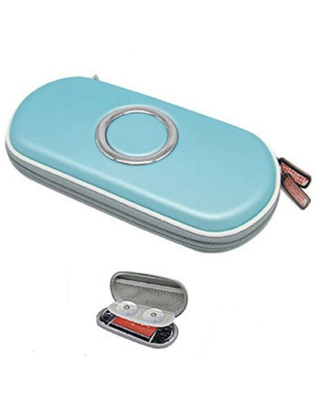 CUSTODIA RIGIDA PER SONY PSP 1000, PSP 2000, PSP SLIM & LITE COLORE AZZURRO CON SCOMPARTI INTERNI E MOSCHETTONE