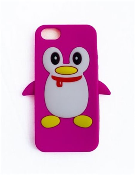 CUSTODIA GEL TPU SILICONE PINGUINO per APPLE IPHONE 5, 5S COLORE ROSA