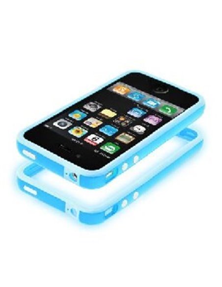 CUSTODIA GEL TPU SILICONE BUMPER per APPLE IPHONE 4G COLORE AZZURRO CON TASTI METALLIZZATI