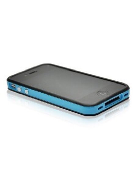 CUSTODIA GEL TPU SILICONE BUMPER per APPLE IPHONE 4, 4s COLORE NERO-BLU-NERO CON TASTI METALLIZZATI