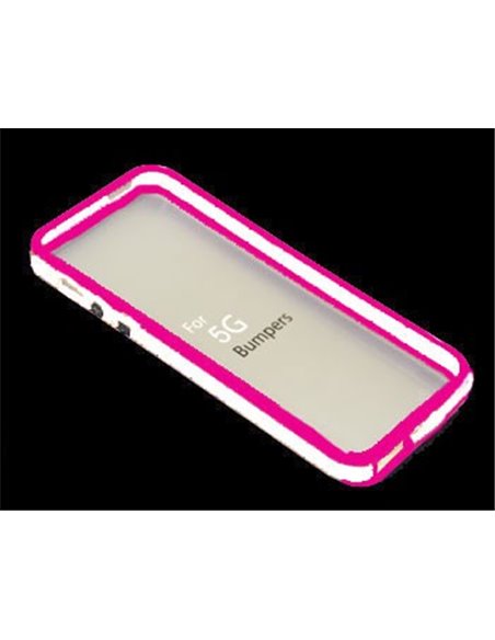 CUSTODIA GEL TPU SILICONE BUMPER per APPLE IPHONE 5, 5S COLORE ROSA-BIANCO-ROSA