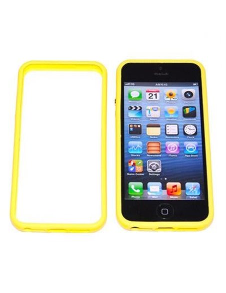 CUSTODIA per APPLE IPHONE SE, IPHONE 5S, IPHONE 5 IN GEL TPU SILICONE BUMPER COLORE GIALLO CON TASTI METALLIZZATI