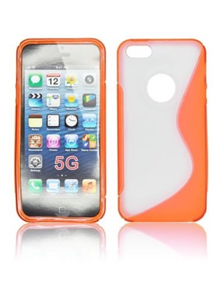 CUSTODIA GEL TPU SILICONE DOUBLE per APPLE IPHONE SE, IPHONE 5S, IPHONE 5 COLORE ARANCIONE-TRASPARENTE