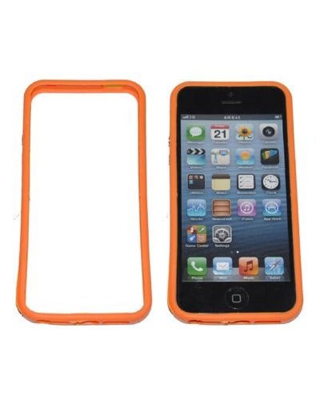 CUSTODIA per APPLE IPHONE SE, IPHONE 5S, IPHONE 5 IN GEL TPU SILICONE BUMPER COLORE ARANCIONE CON TASTI METALLIZZATI