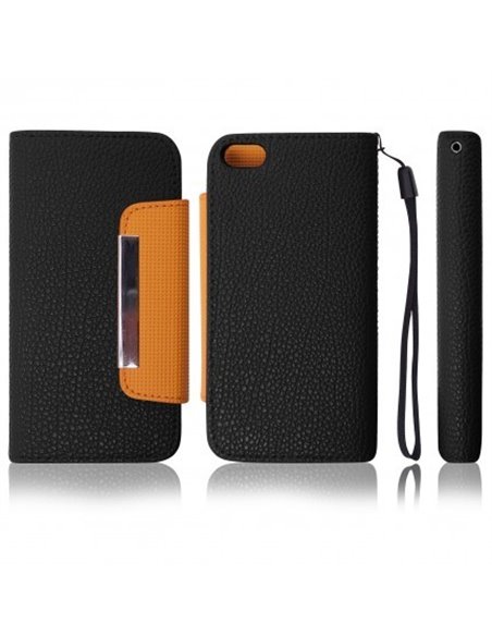 CUSTODIA ORIZZONTALE FLIP SAMSUNG I8160 Galaxy Ace 2 WALLET COLORE NERO/ARANCIONE