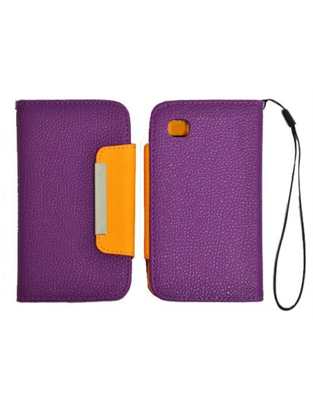 CUSTODIA ORIZZONTALE FLIP WALLET per APPLE IPHONE 5, 5S COLORE VIOLA E ARANCIONE CON LACCIO E PORTA CARTE