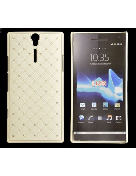 CUSTODIA RIGIDA GOMMATA CON BRILLANTINI per SONY XPERIA S, LT26i COLORE BIANCO