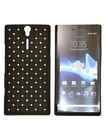 CUSTODIA RIGIDA GOMMATA CON BRILLANTINI per SONY XPERIA S, LT26i COLORE NERO