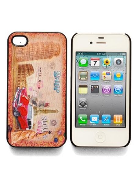 CUSTODIA per APPLE IPHONE 4, IPHONE 4S - BACK RIGIDA FANTASIA AUTO ROSSA E MONUMENTO