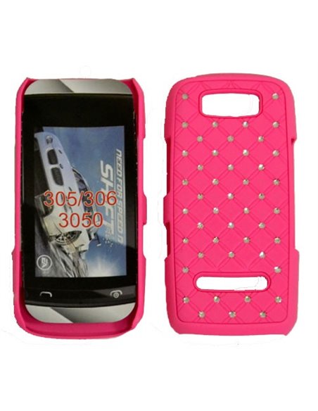 CUSTODIA RIGIDA GOMMATA CON BRILLANTINI per NOKIA ASHA 305, 306 COLORE ROSA