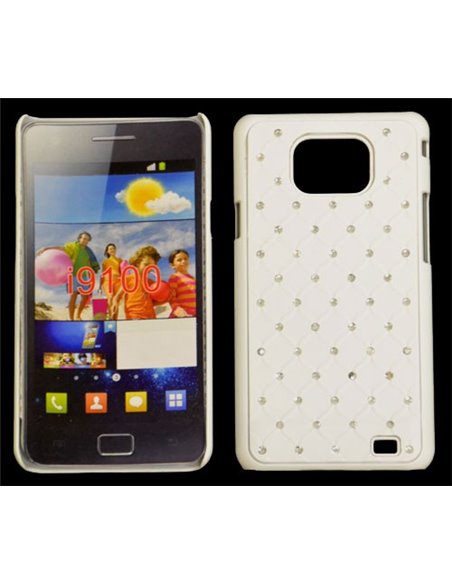 CUSTODIA RIGIDA GOMMATA CON BRILLANTINI per SAMSUNG I9100 GALAXY S II, I9105 GALAXY S II PLUS COLORE BIANCO